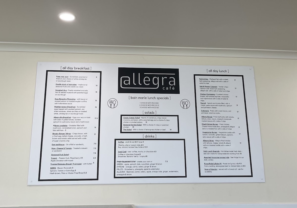 Allegra Cafe menu board