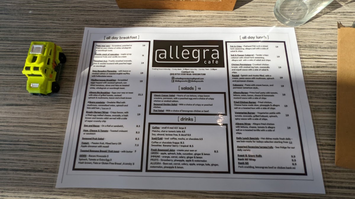 Allegra Cafe menu board