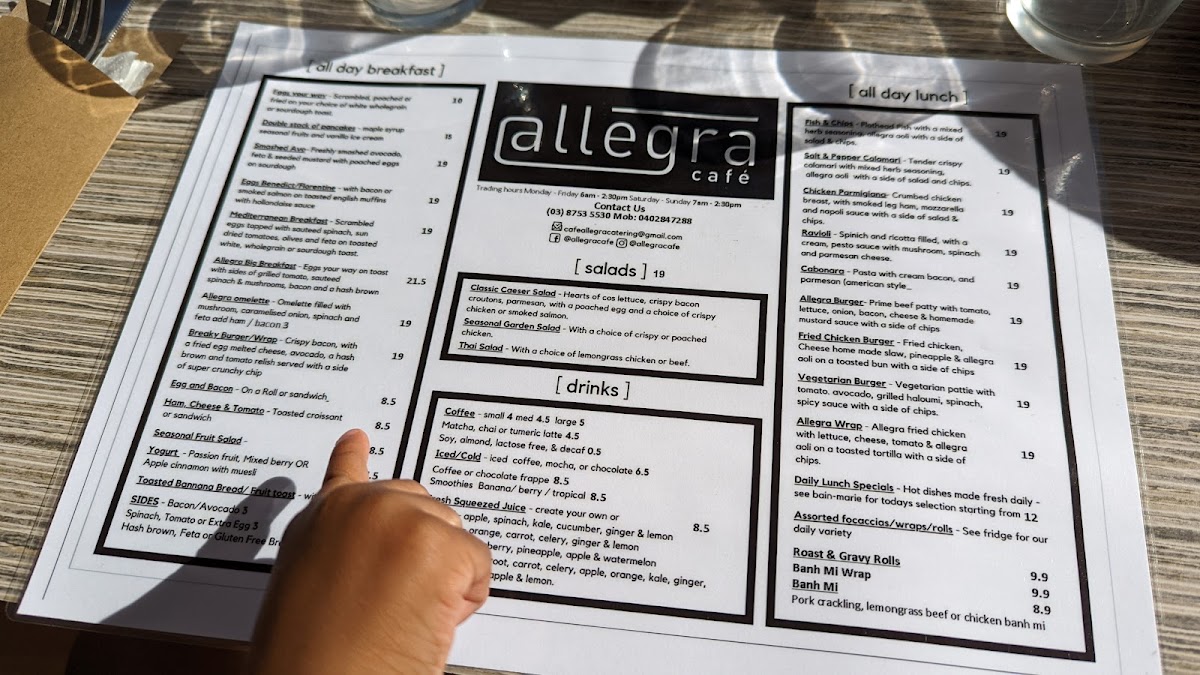 Allegra Cafe menu board
