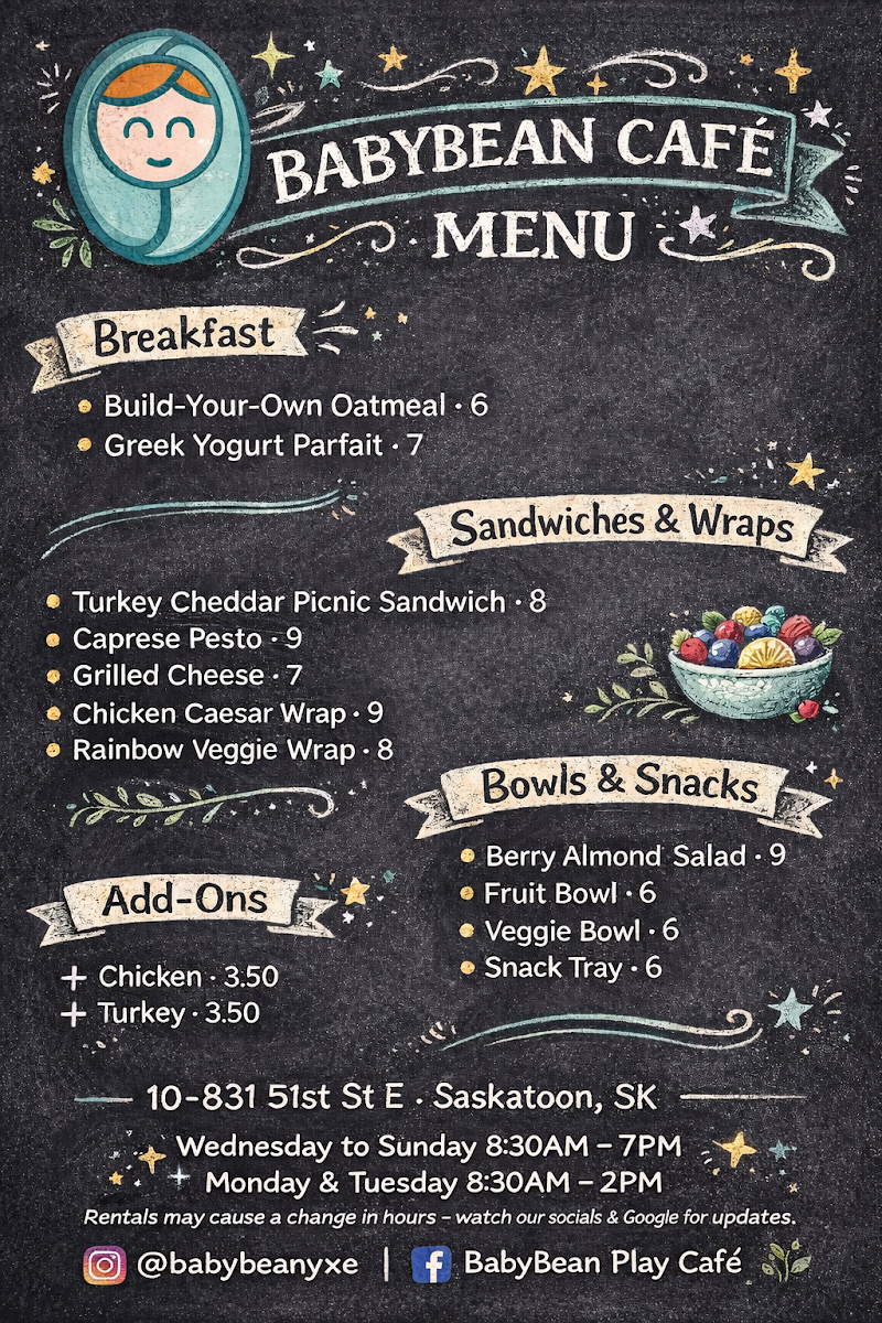 BabyBean: Play Cafe menu board