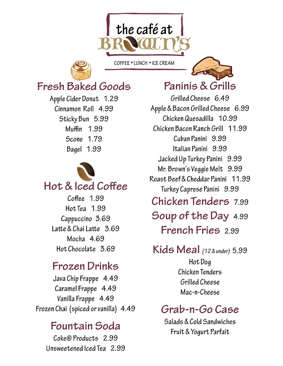The Café at Brown's menu board