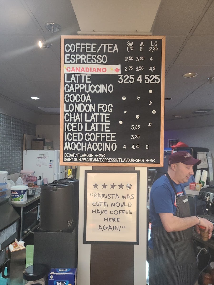 Cafe Mochaccino menu board