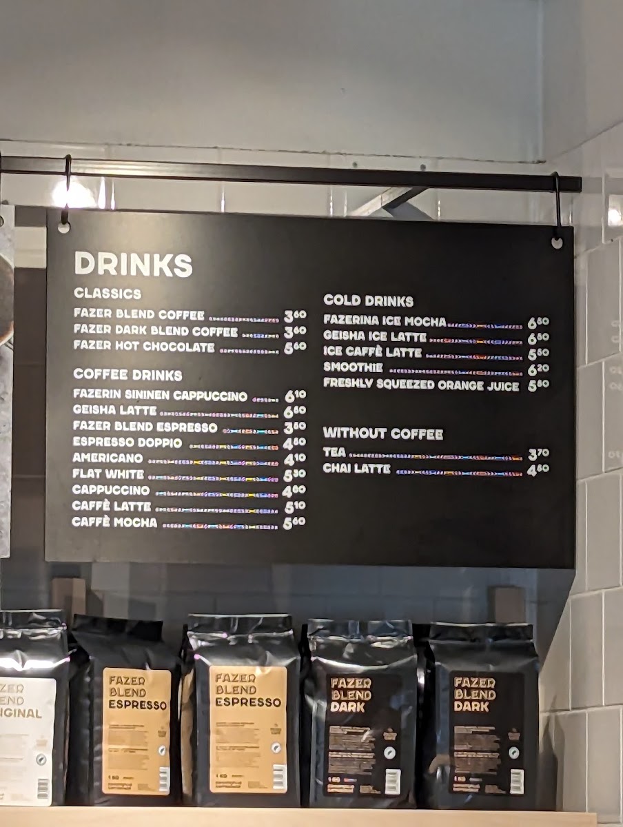 Fazer Café Bulevardi menu board