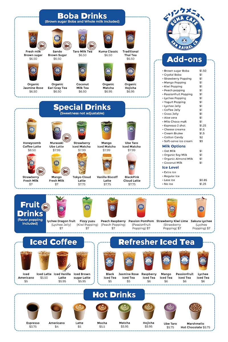 Kuma Cafe menu board