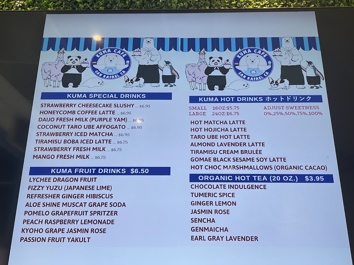Kuma Cafe menu board