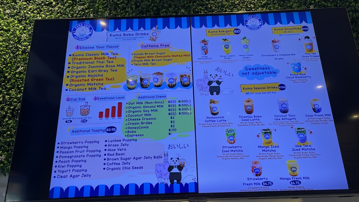 Kuma Cafe menu board