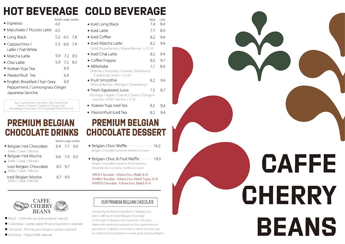 Caffe Cherry Beans Northland menu board