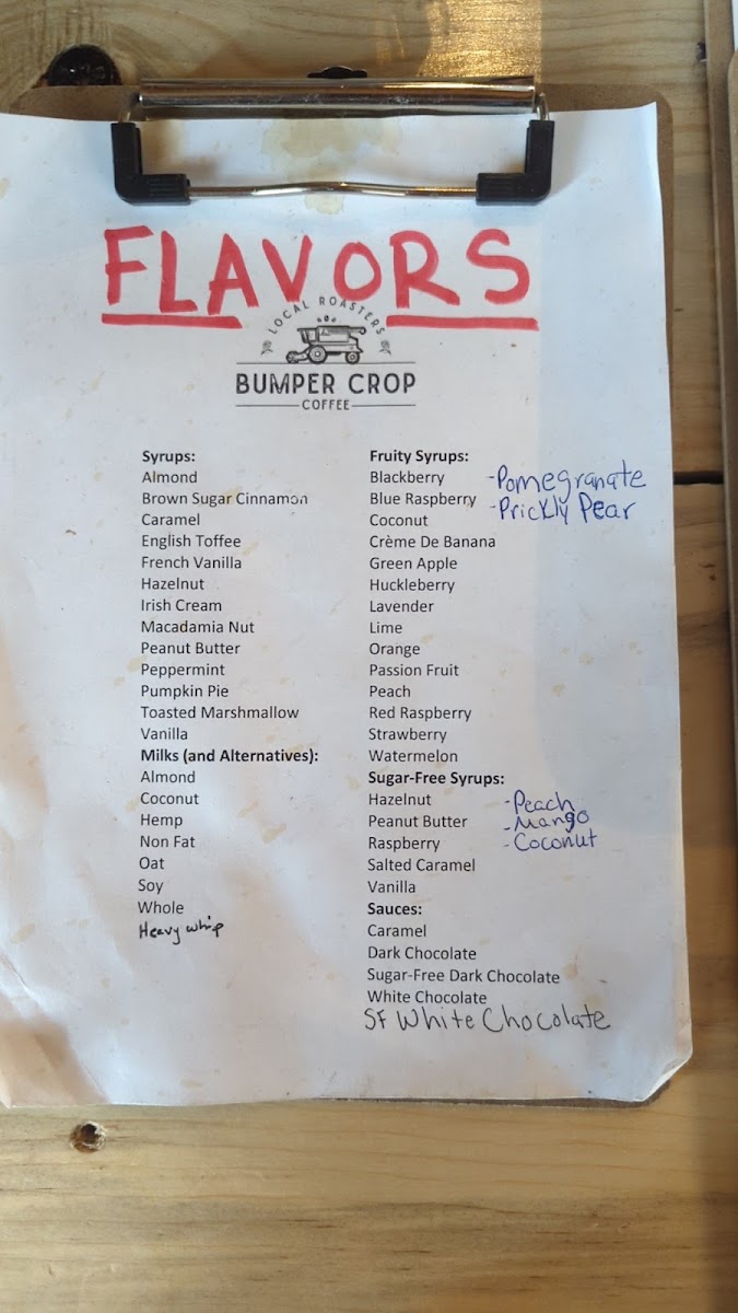 Bumper Crop Coffee menu board