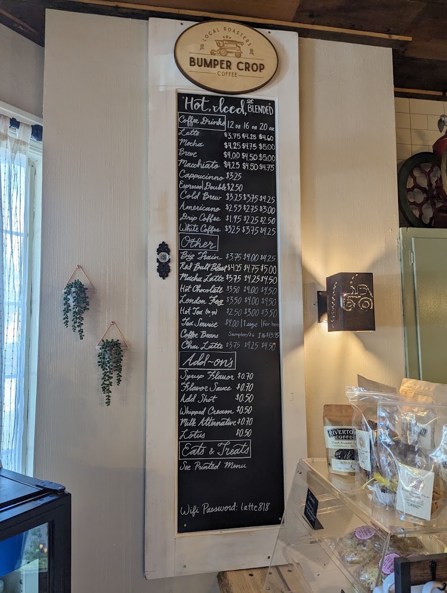 Bumper Crop Coffee menu board