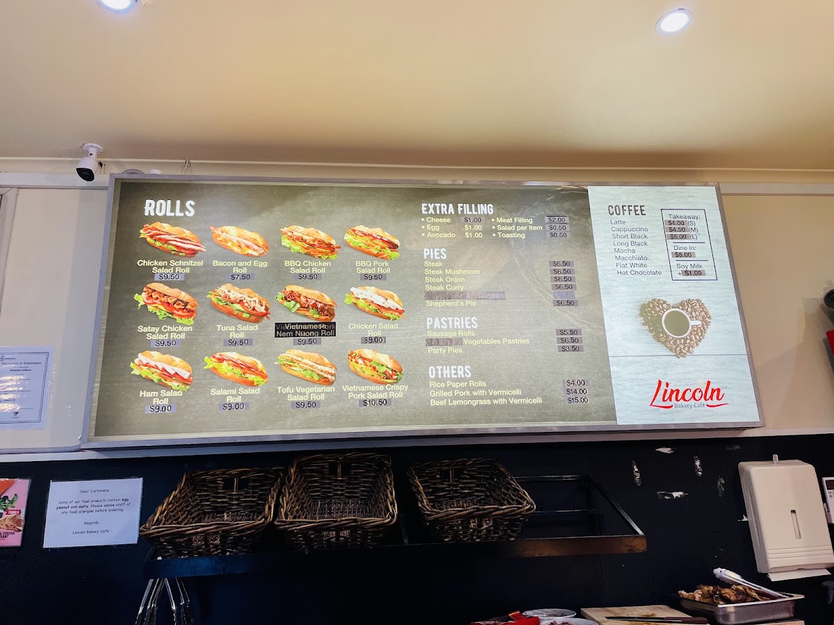 Lincoln Bakery Cafe menu board