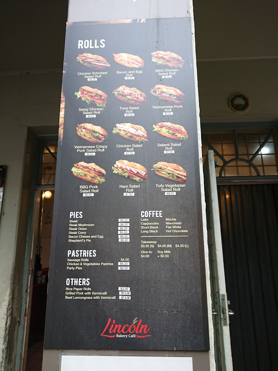 Lincoln Bakery Cafe menu board