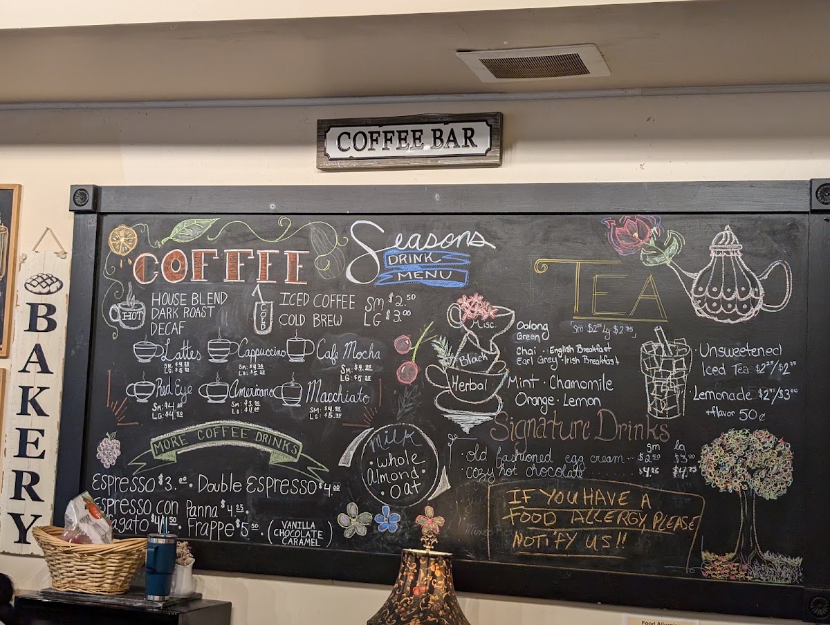 Seasons Cafe & Tea House menu board