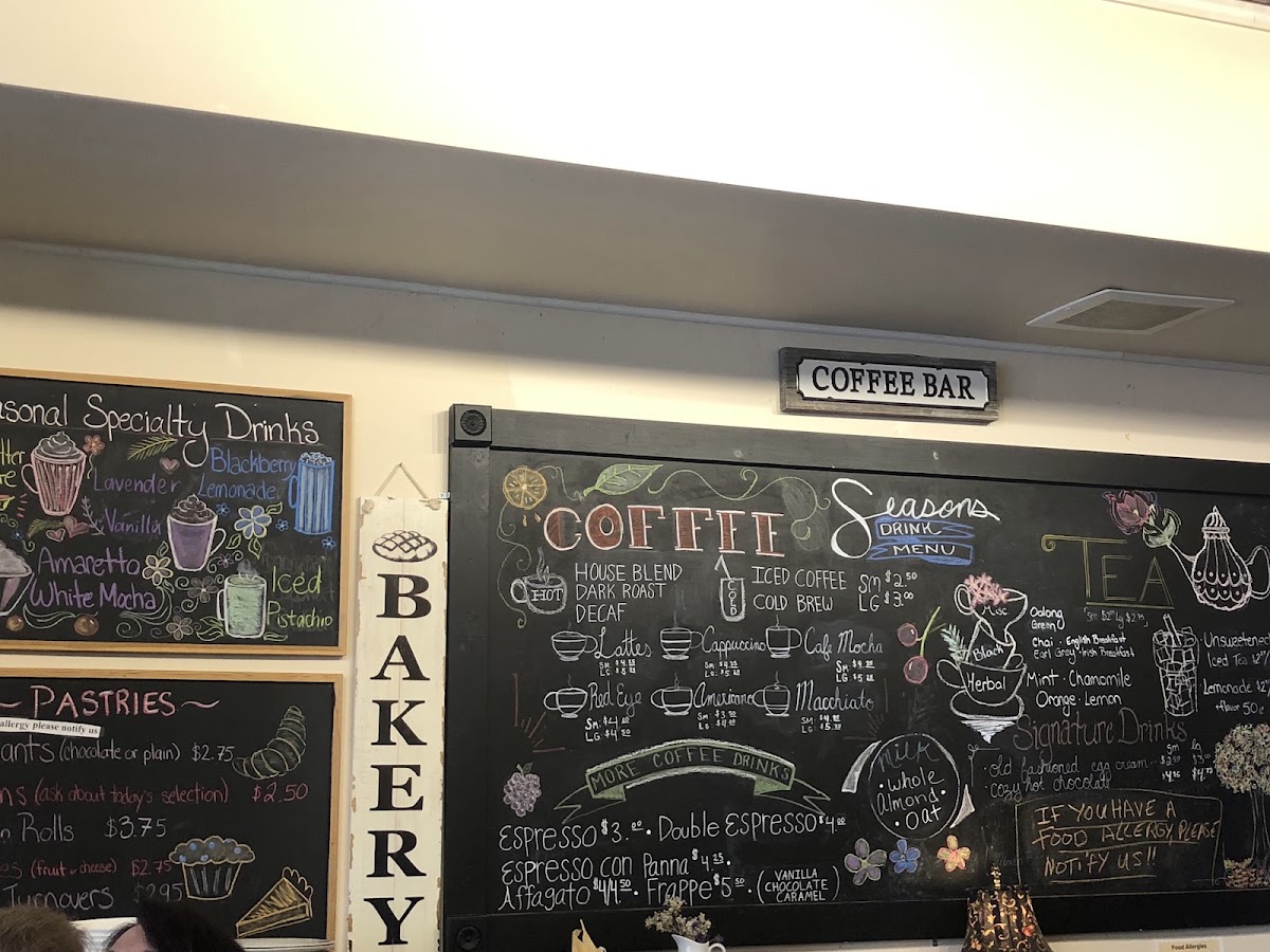 Seasons Cafe & Tea House menu board