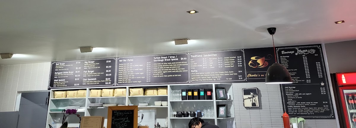 Charlie's On George Burwood menu board