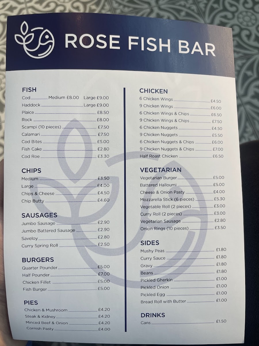 Rose Fish Bar menu board