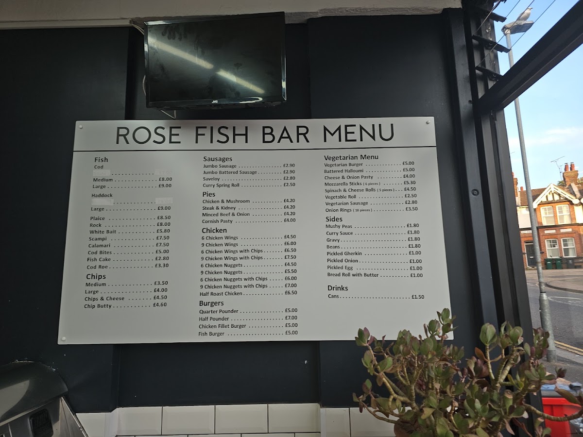 Rose Fish Bar menu board