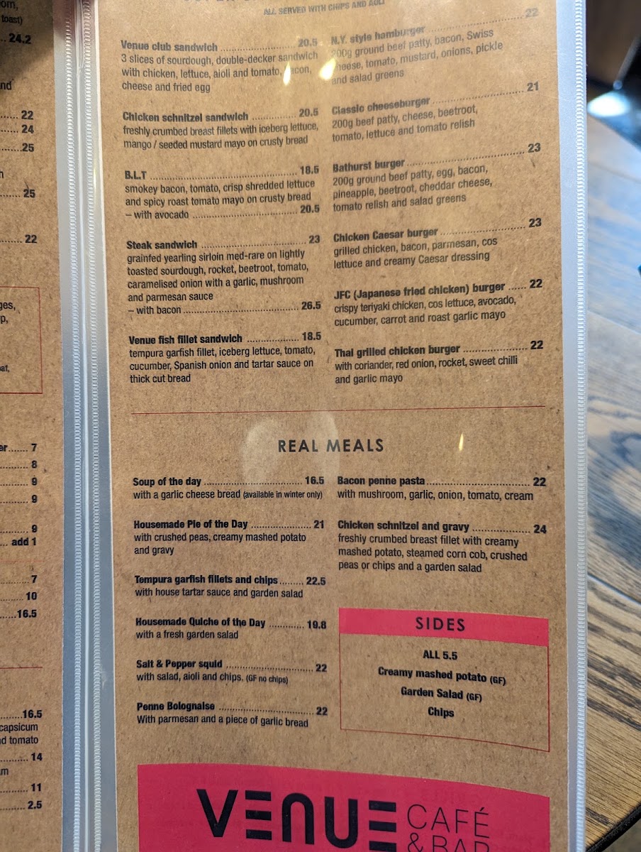 Venue Cafe Bar menu board