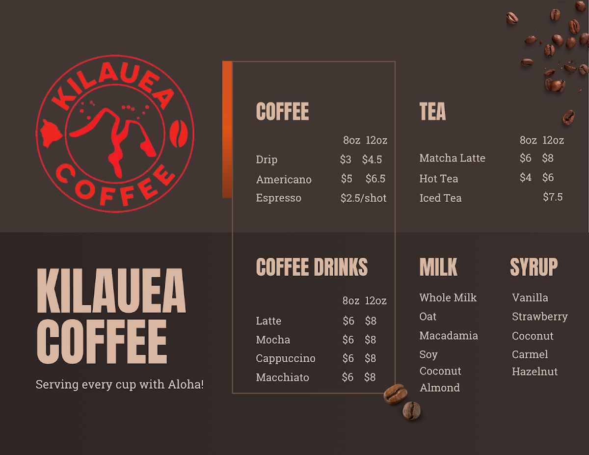 Kīlauea Coffee menu board