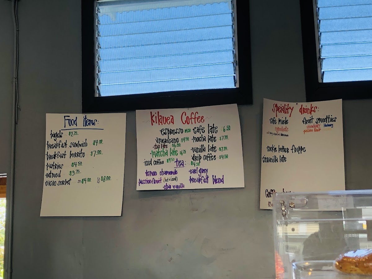 Kīlauea Coffee menu board
