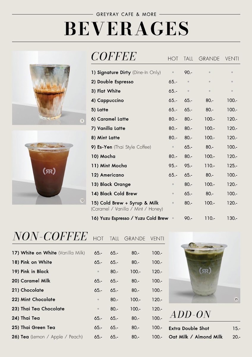 GREY RAY Café & More menu board