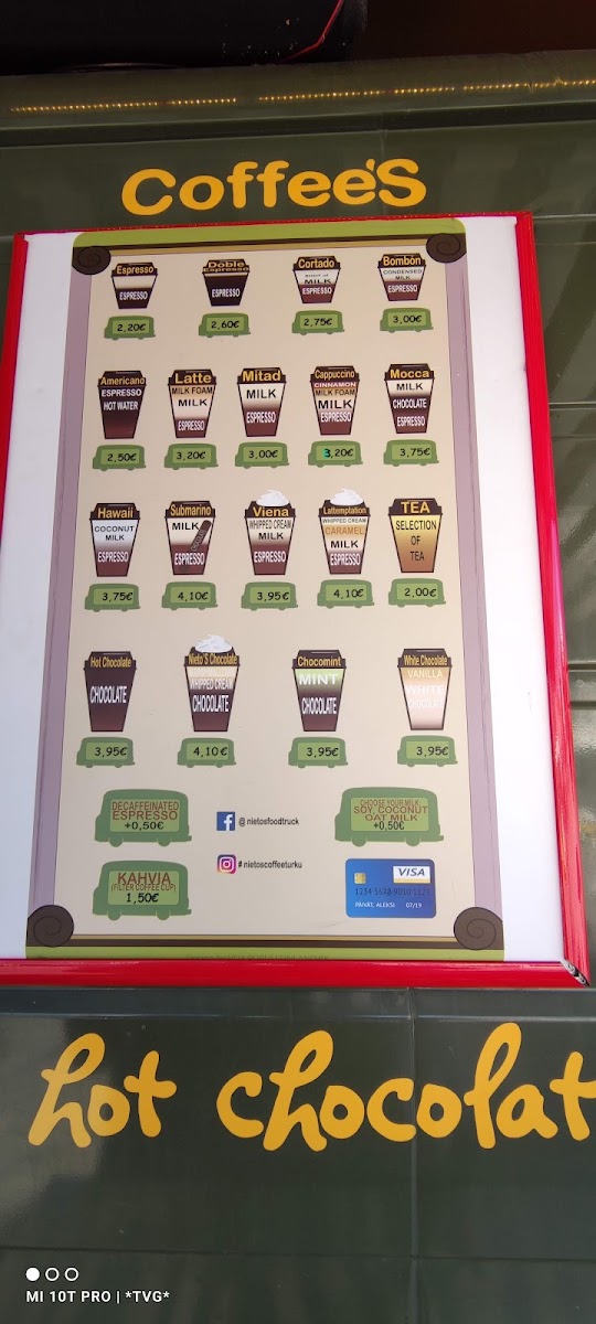 Nieto'S Coffee Truck menu board