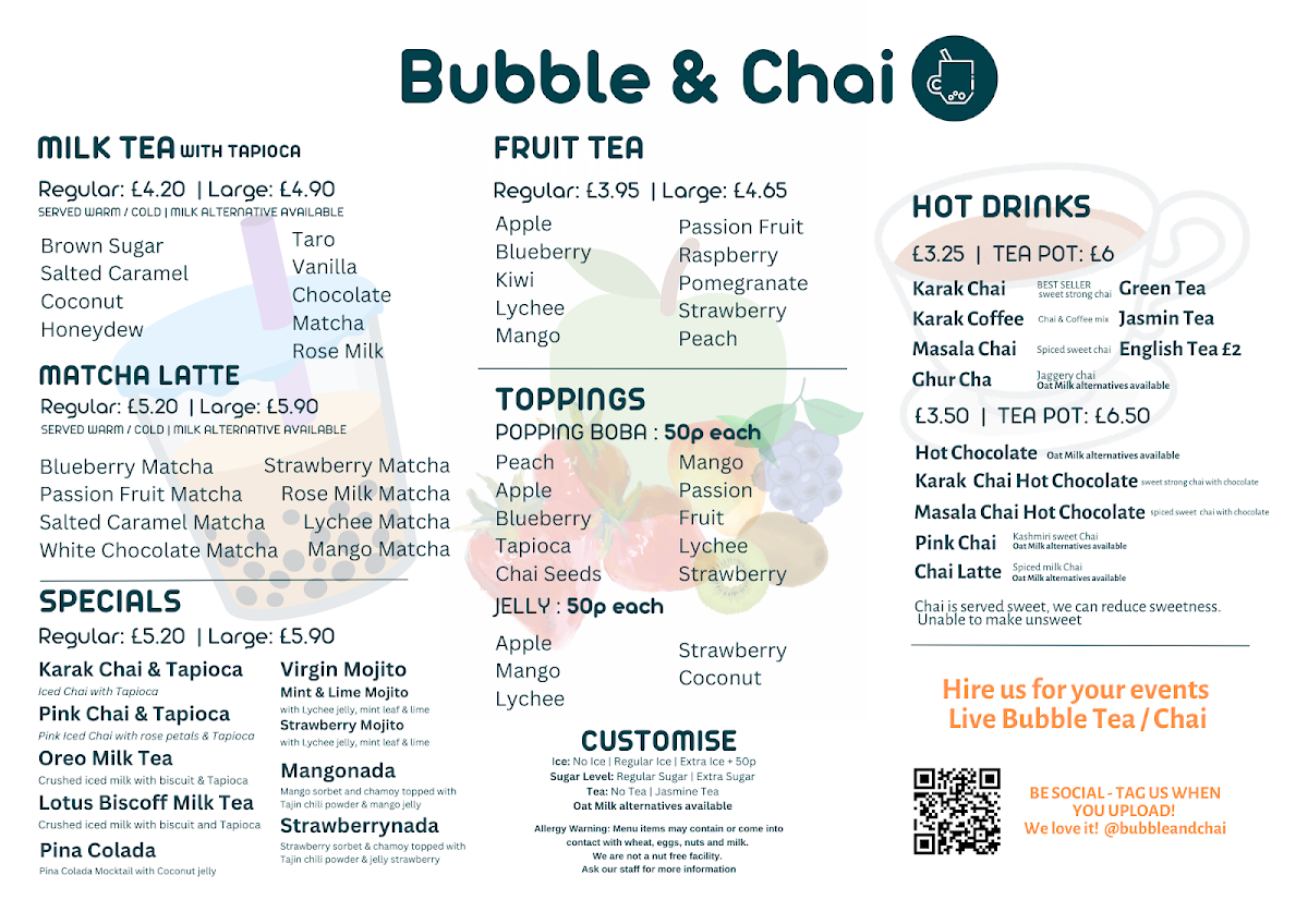 Bubble and Chai menu board