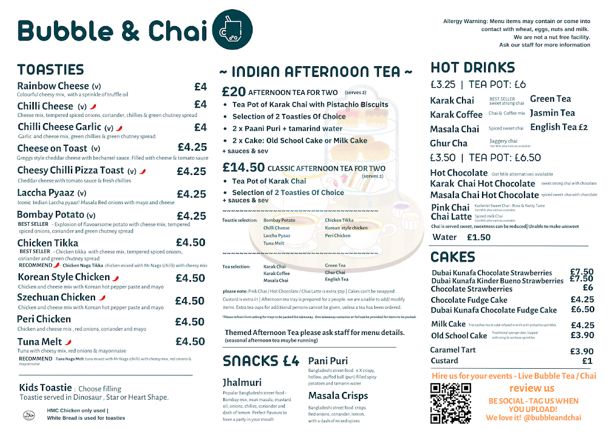 Bubble and Chai menu board