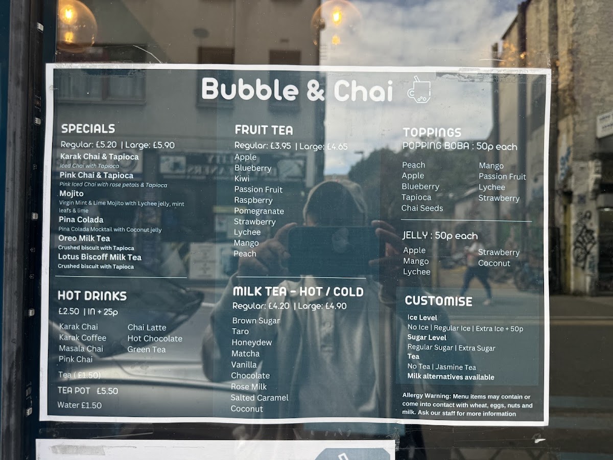 Bubble and Chai menu board