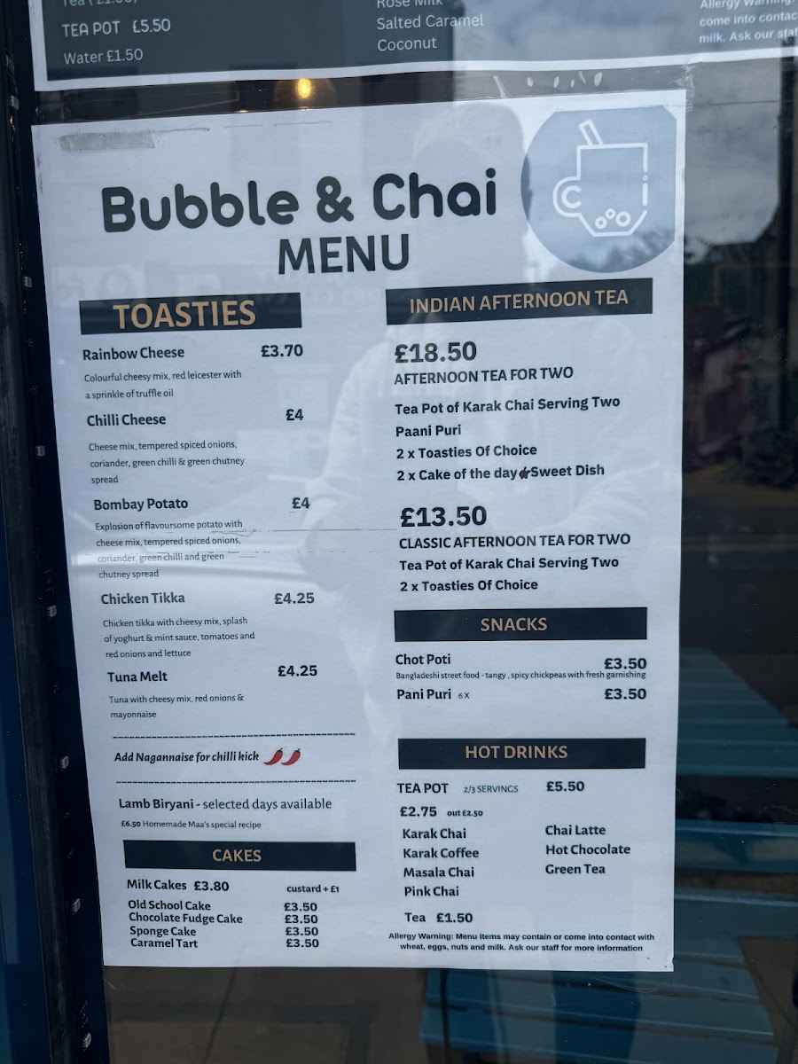 Bubble and Chai menu board