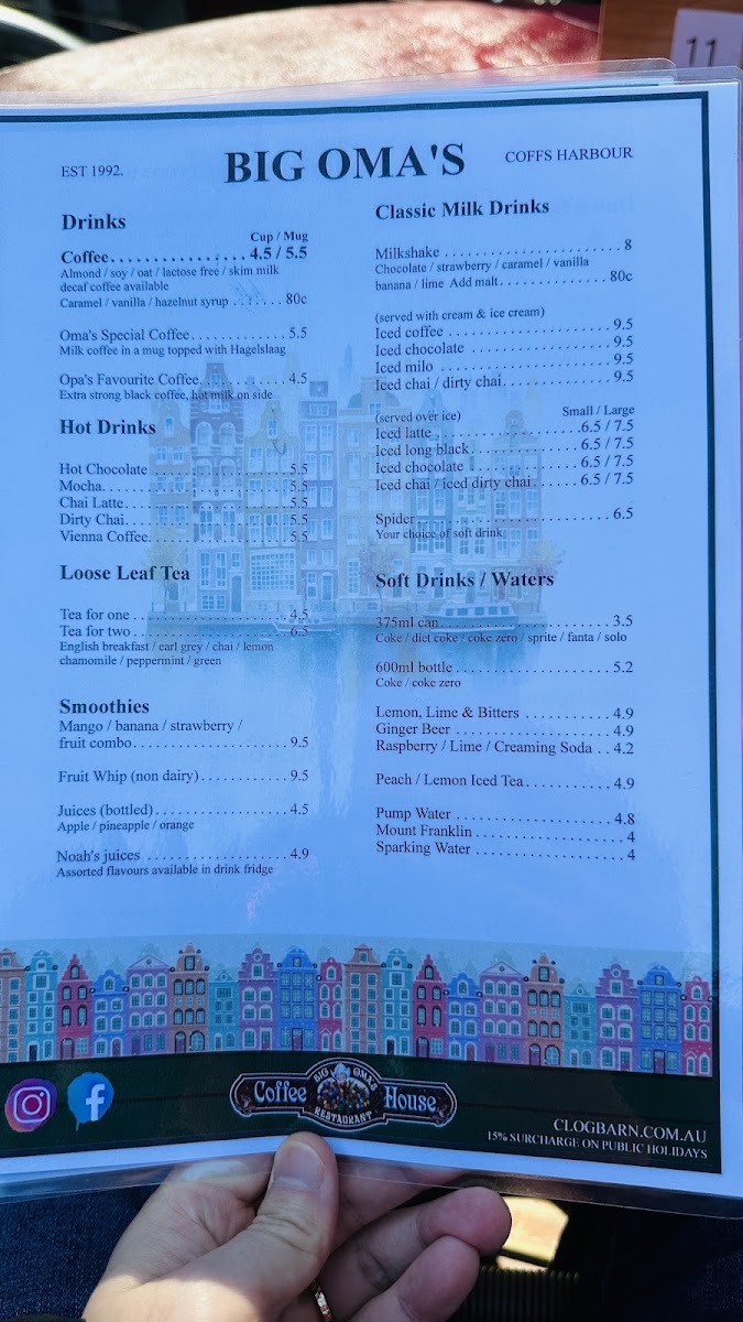 Big Oma’s Coffee House menu board
