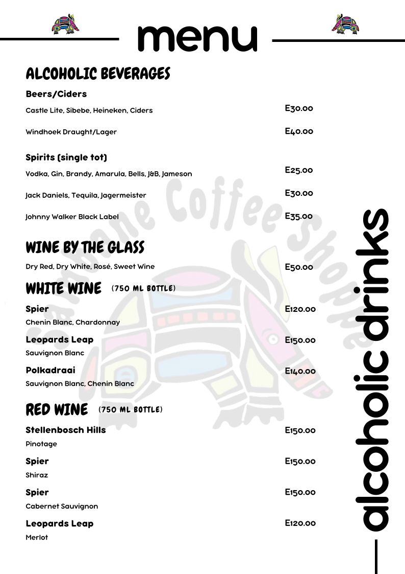 Sambane Coffee Shoppe menu board