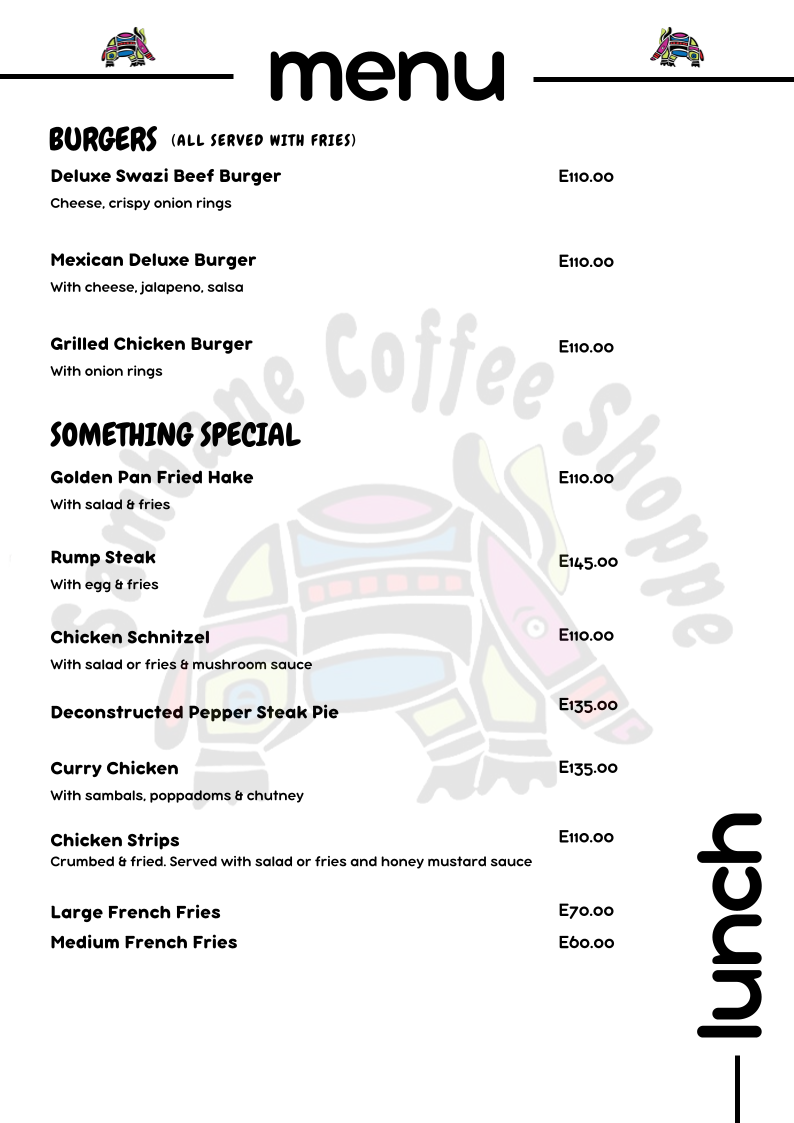 Sambane Coffee Shoppe menu board