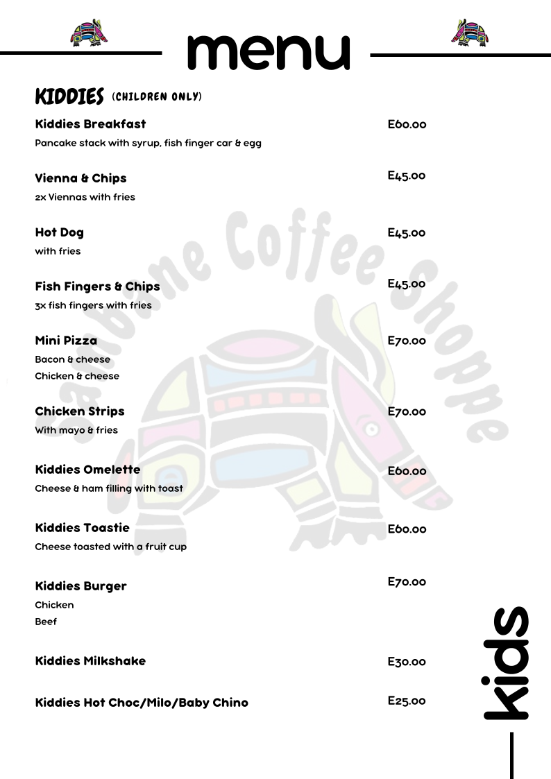 Sambane Coffee Shoppe menu board