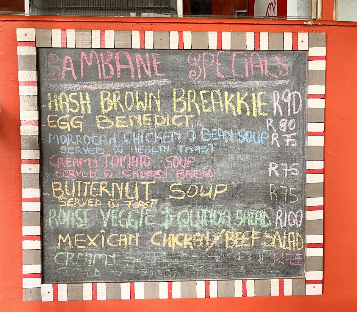 Sambane Coffee Shoppe menu board