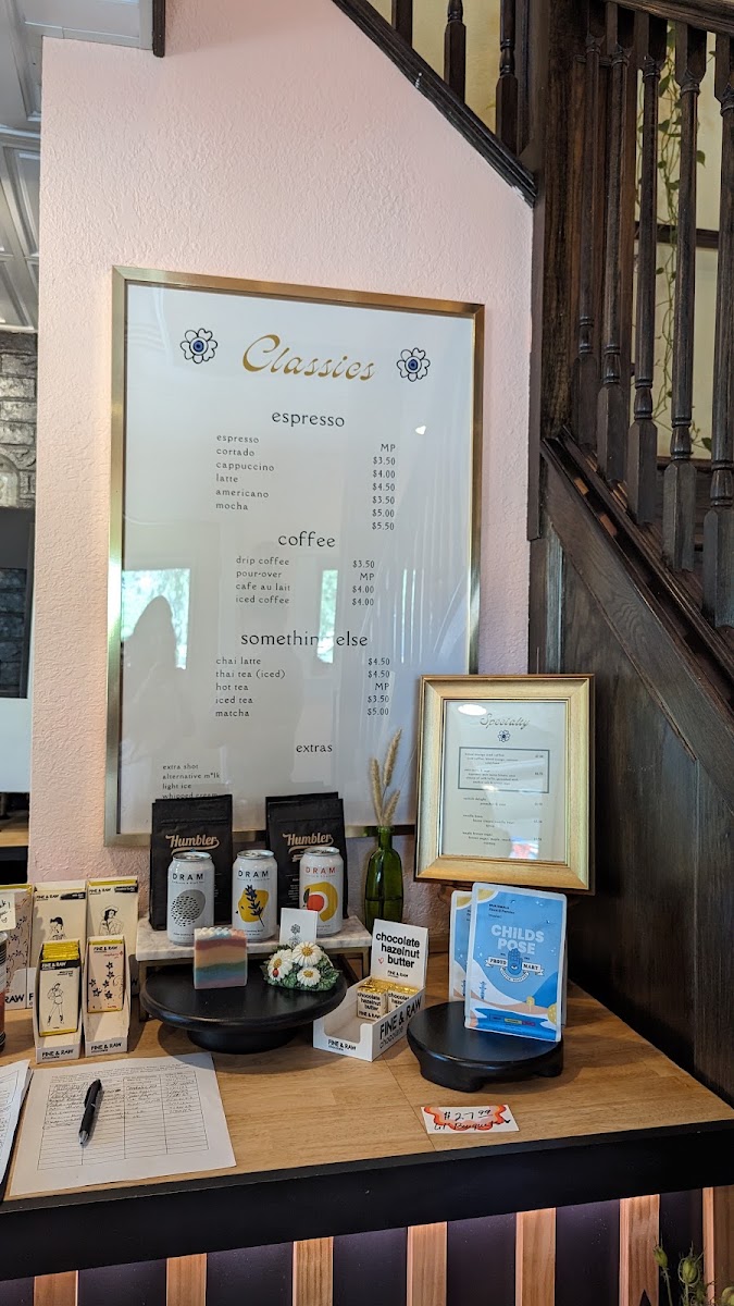 Kismet Coffee & Bloom menu board
