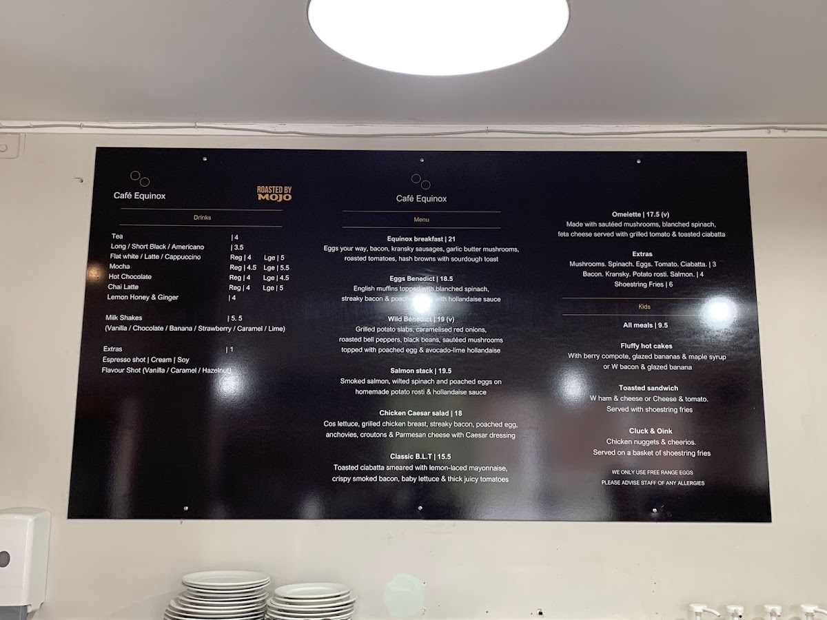 Café Equinox menu board