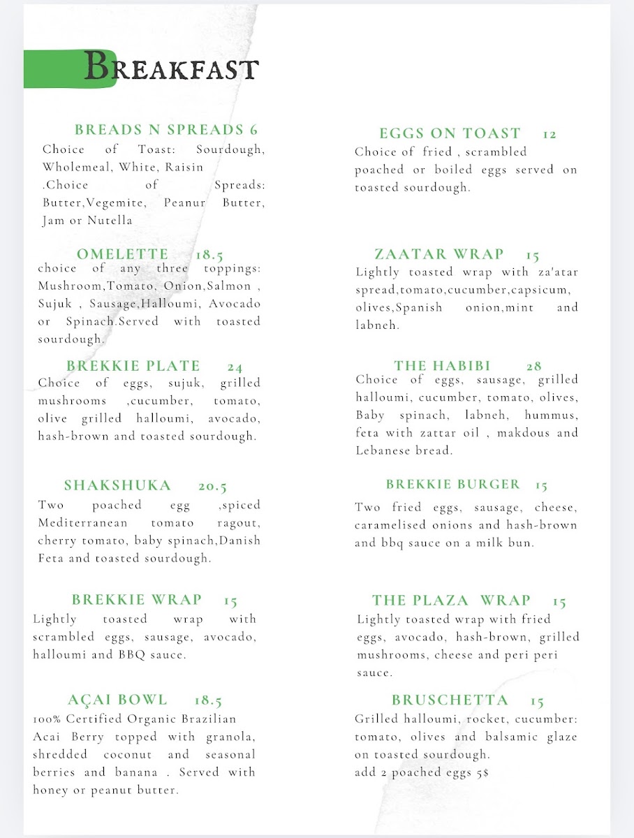 The Plaza Cafe Bankstown menu board