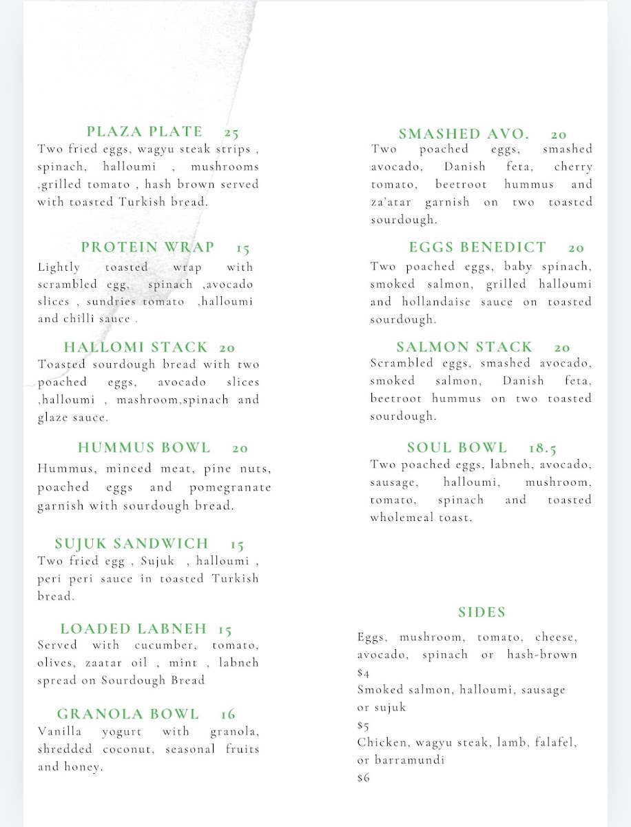 The Plaza Cafe Bankstown menu board