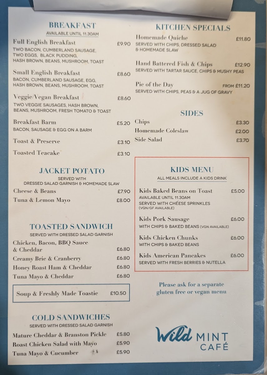 Wild Mint menu board