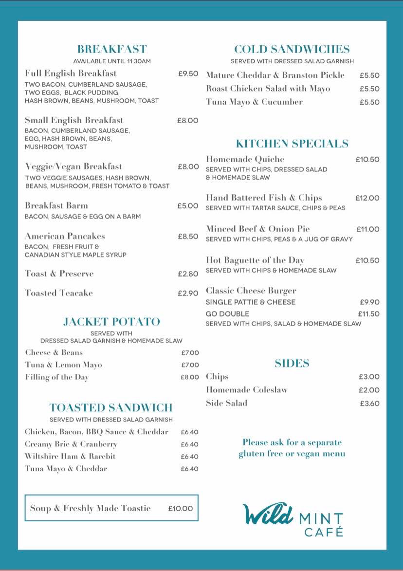 Wild Mint menu board