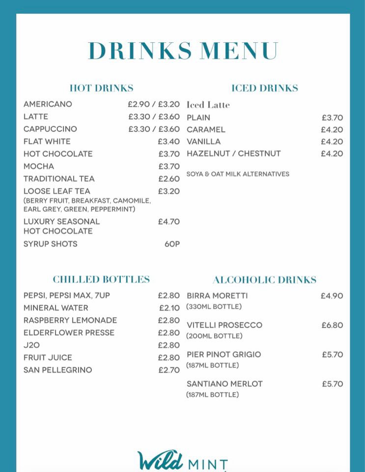 Wild Mint menu board