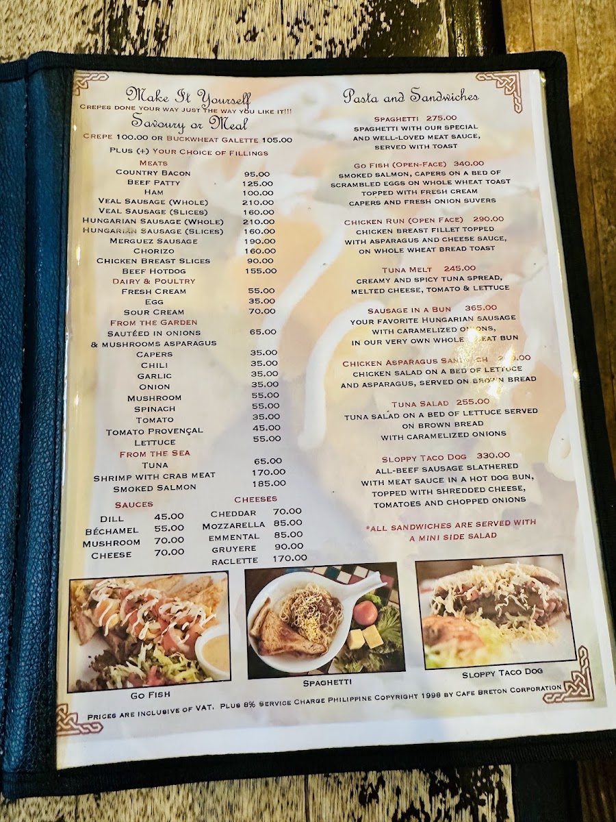 Cafe Breton Armorica menu board