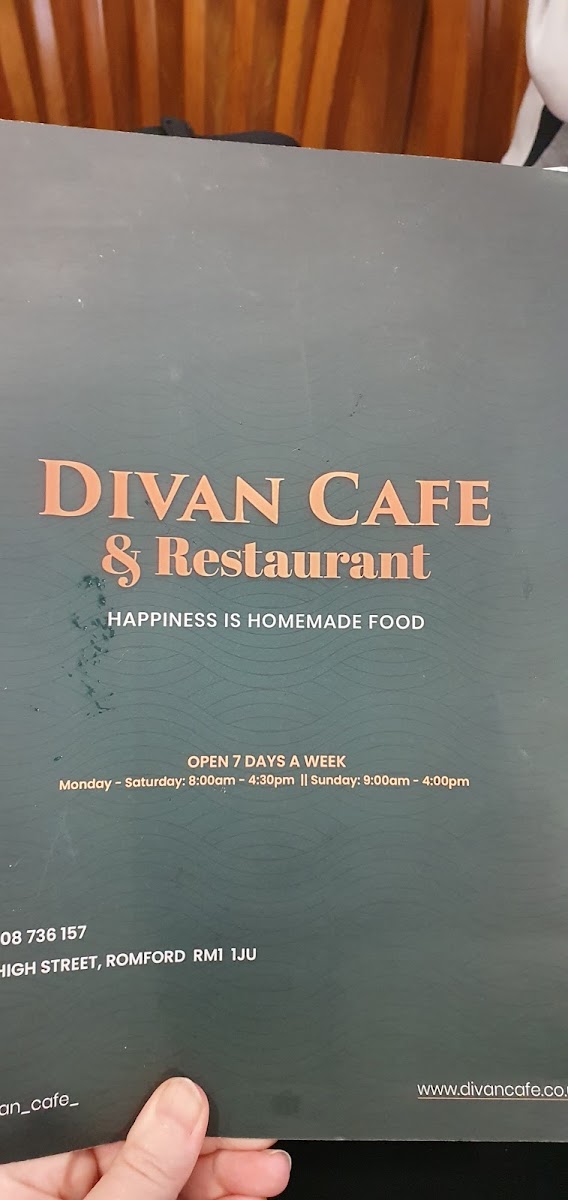 Divan Cafe Romford menu board