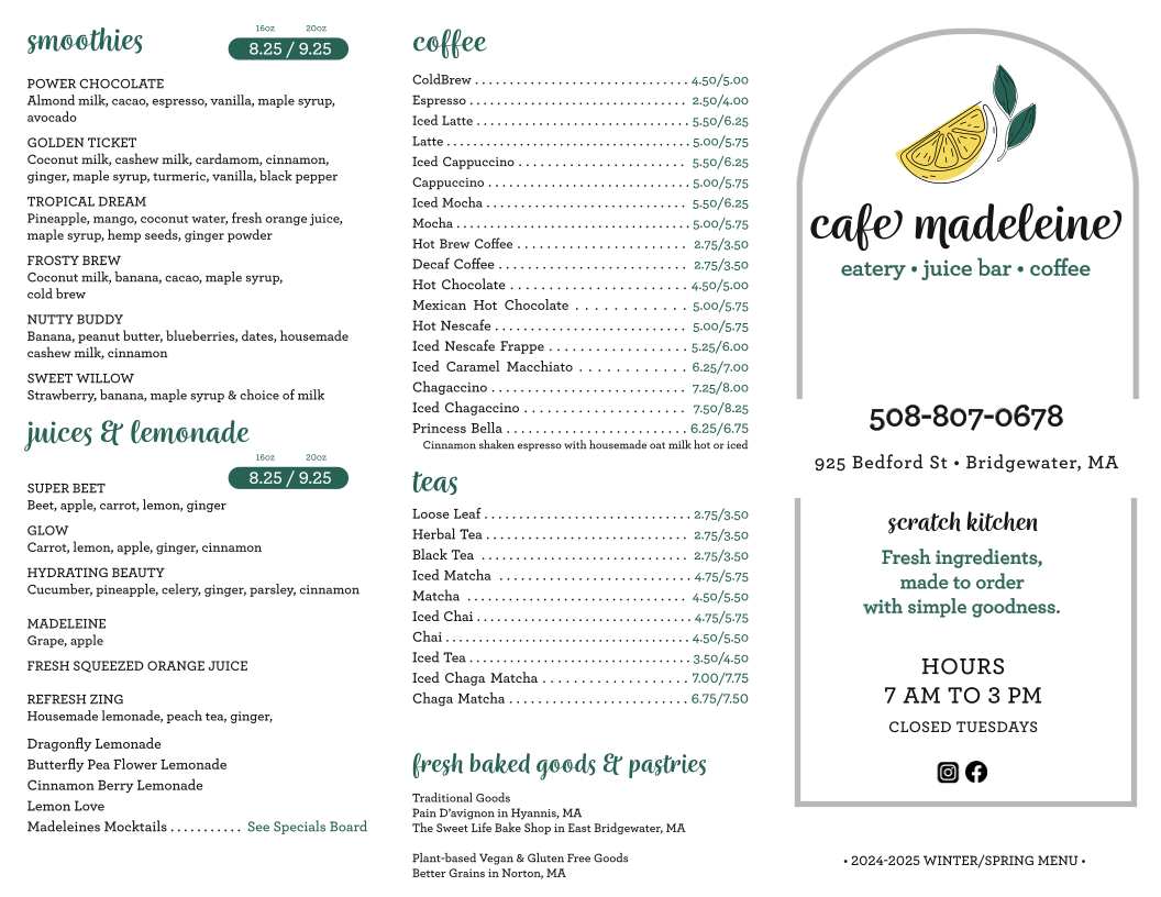 Cafe Madeleine menu board