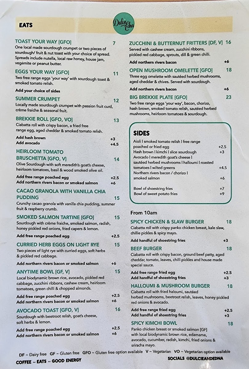 Dulcie and Edna menu board