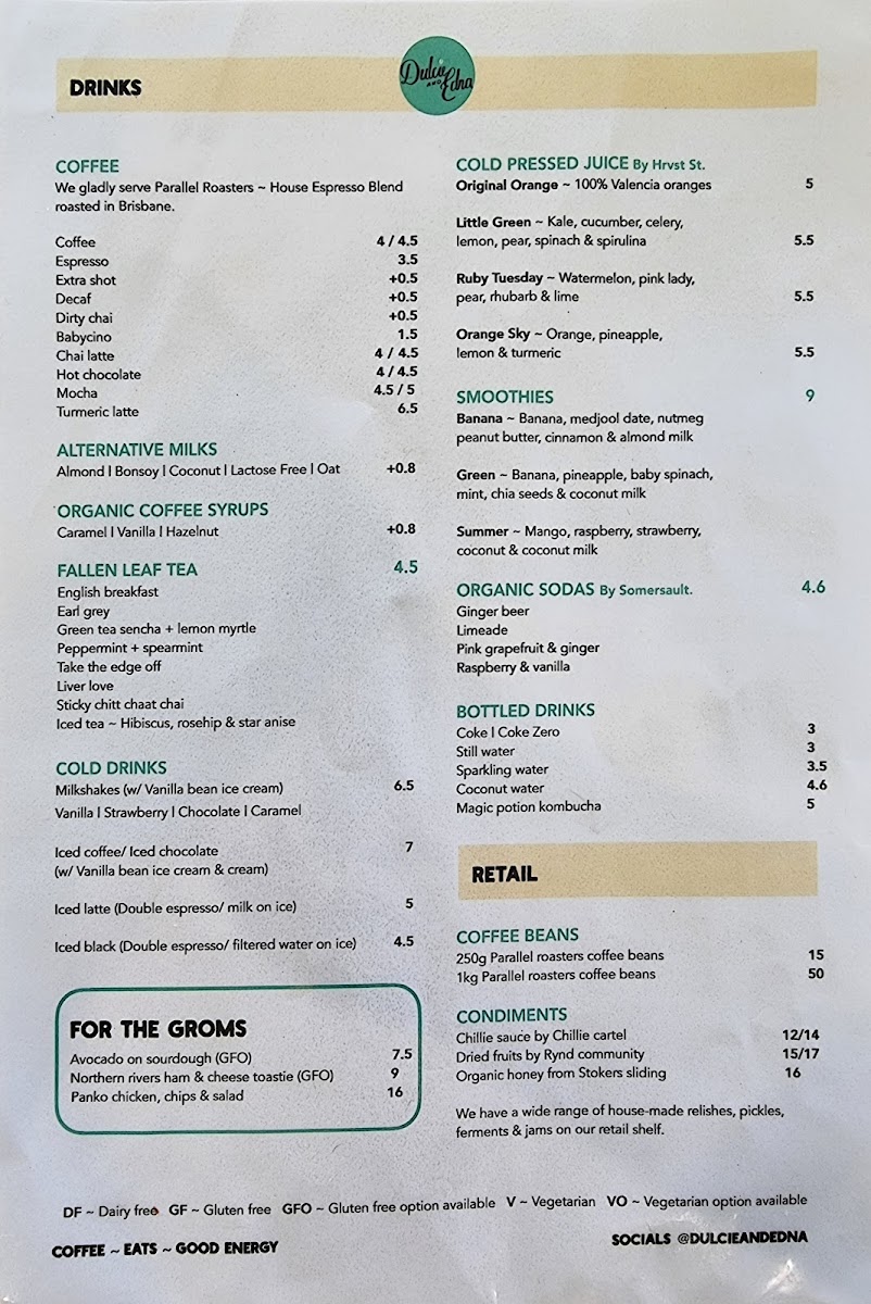 Dulcie and Edna menu board