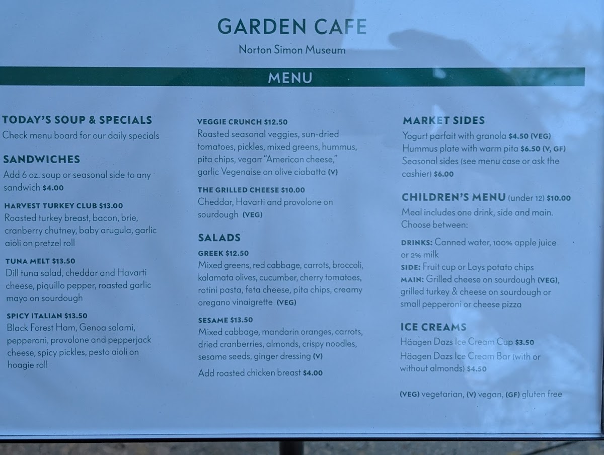 Garden Cafe at Norton Simon Museum menu board