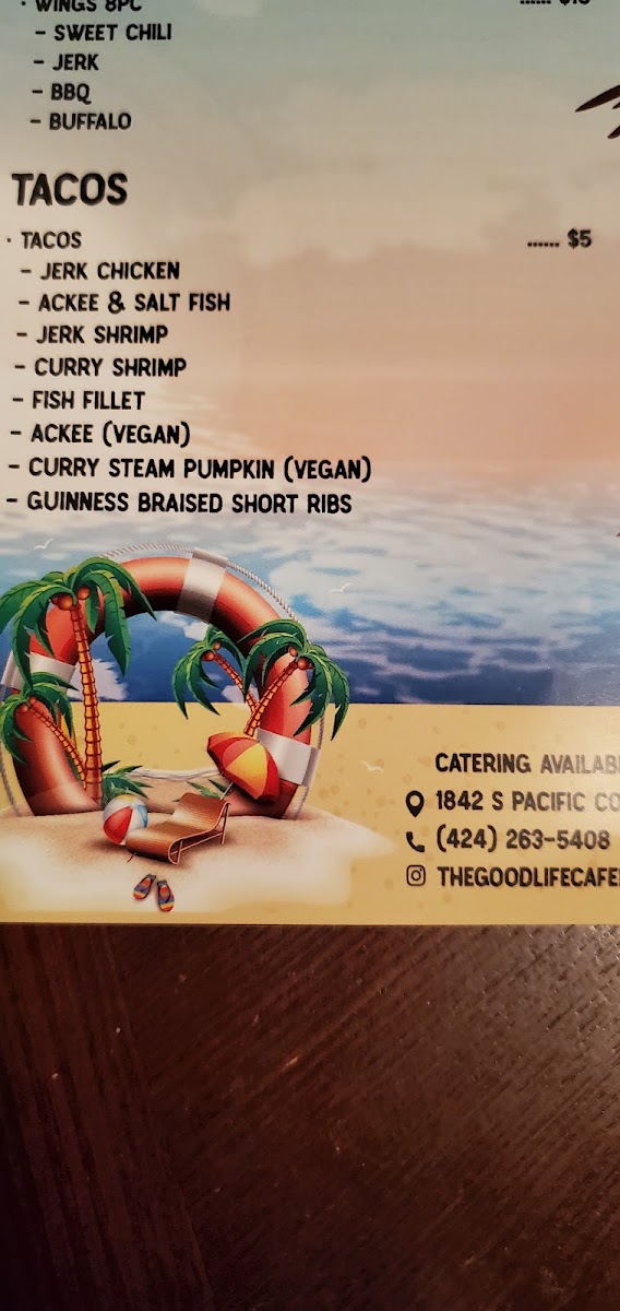 The Good Life Cafe menu board