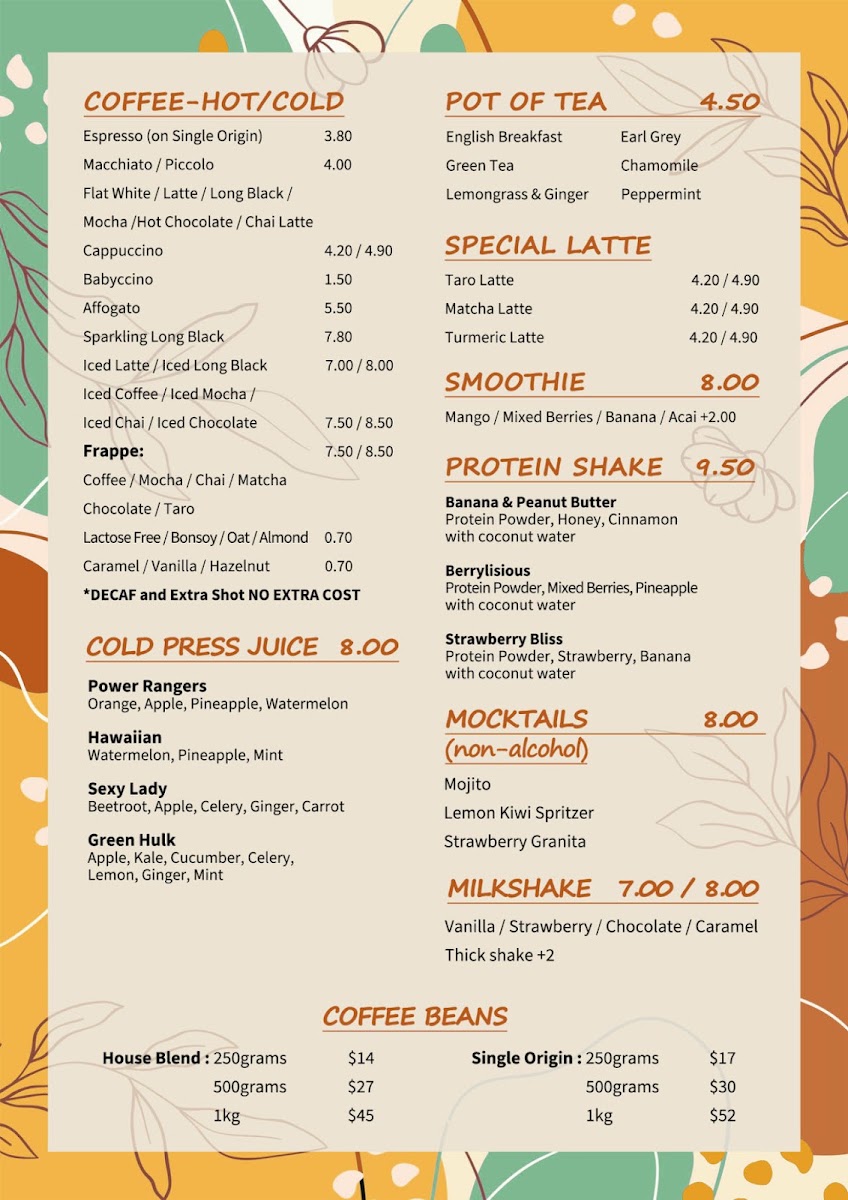 18 Grams Kogarah menu board