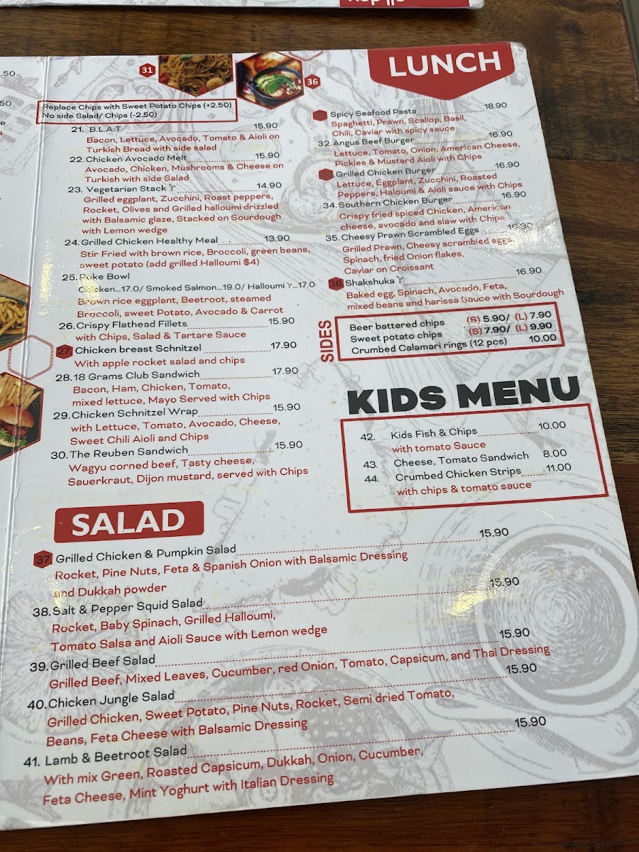 18 Grams Kogarah menu board